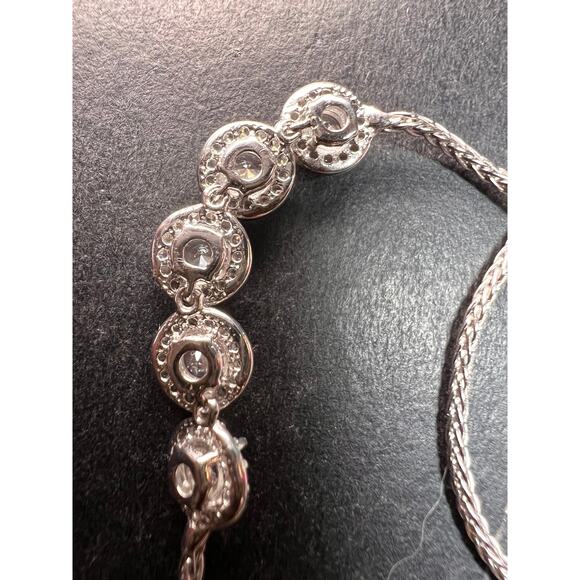 Sterling Silver CZ Halo Bolo Bracelet Adjustable Sparkle Slider Bracelet - Picture 8 of 15